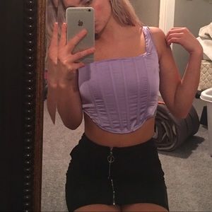 Cropped satin corset purple lavender crop top tank